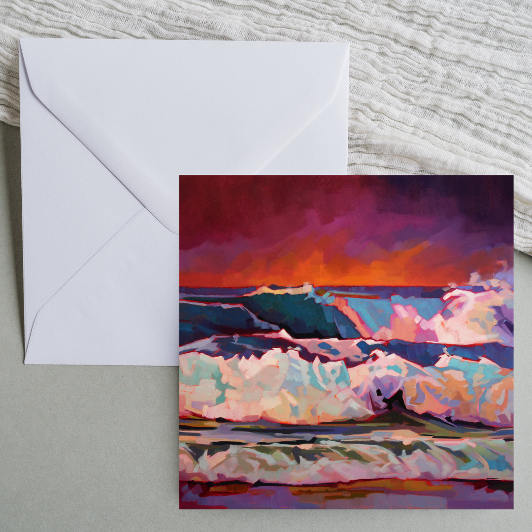 Kevin Lowery Art 6x6 Blank Card: Red Sky at Fanore