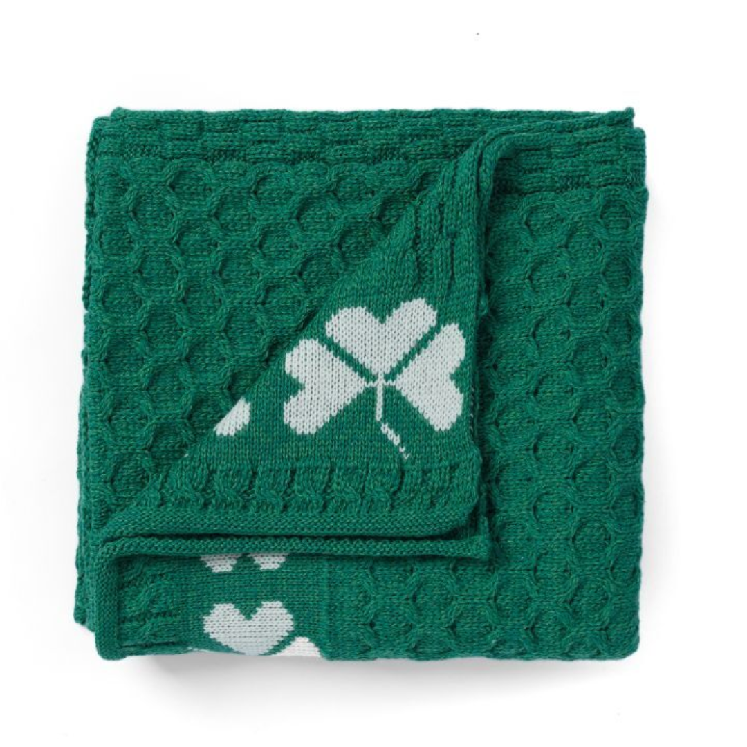 Aran Woollen Mills Wool Shamrock Throw Blanket Green/Cream