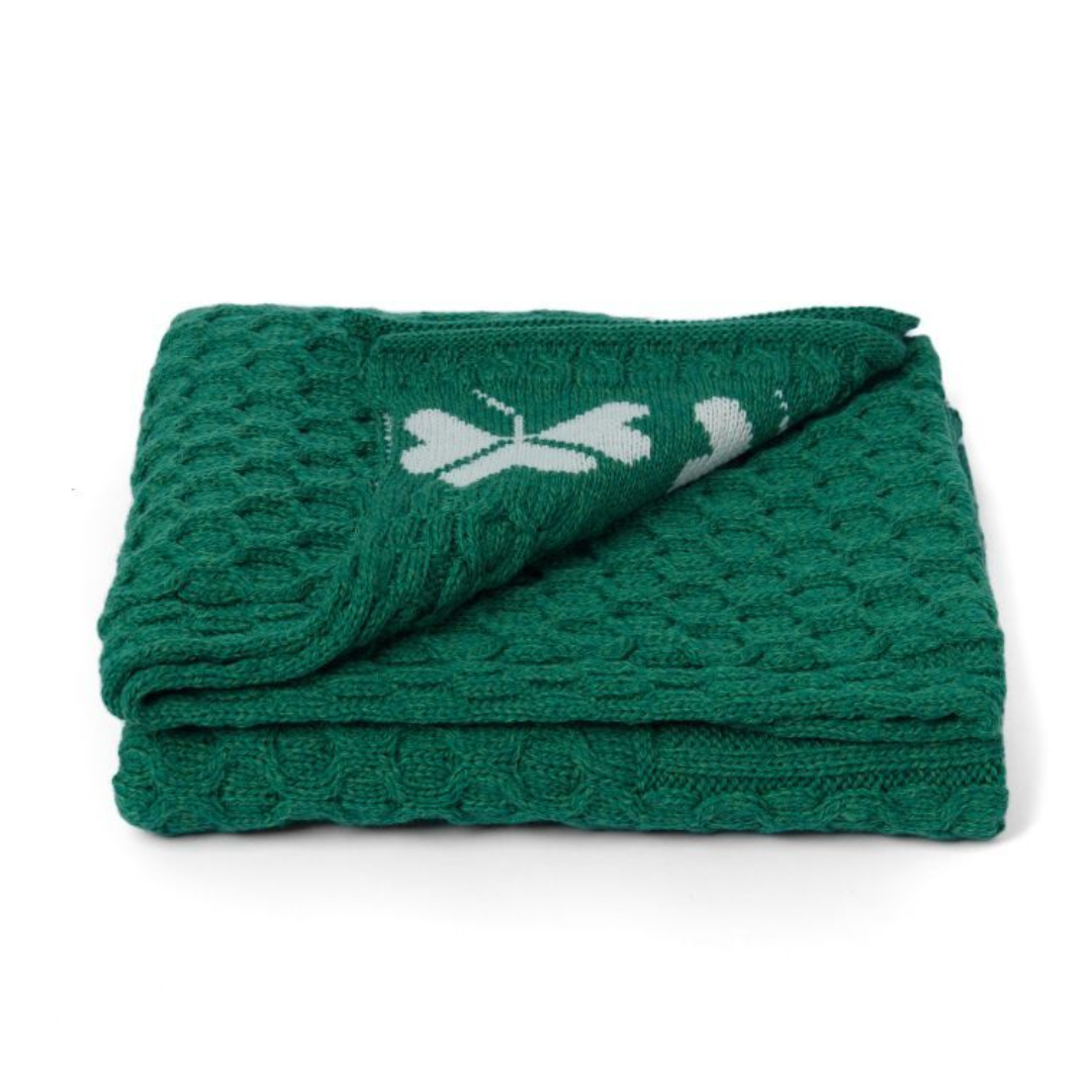 Aran Woollen Mills Wool Shamrock Throw Blanket Green/Cream