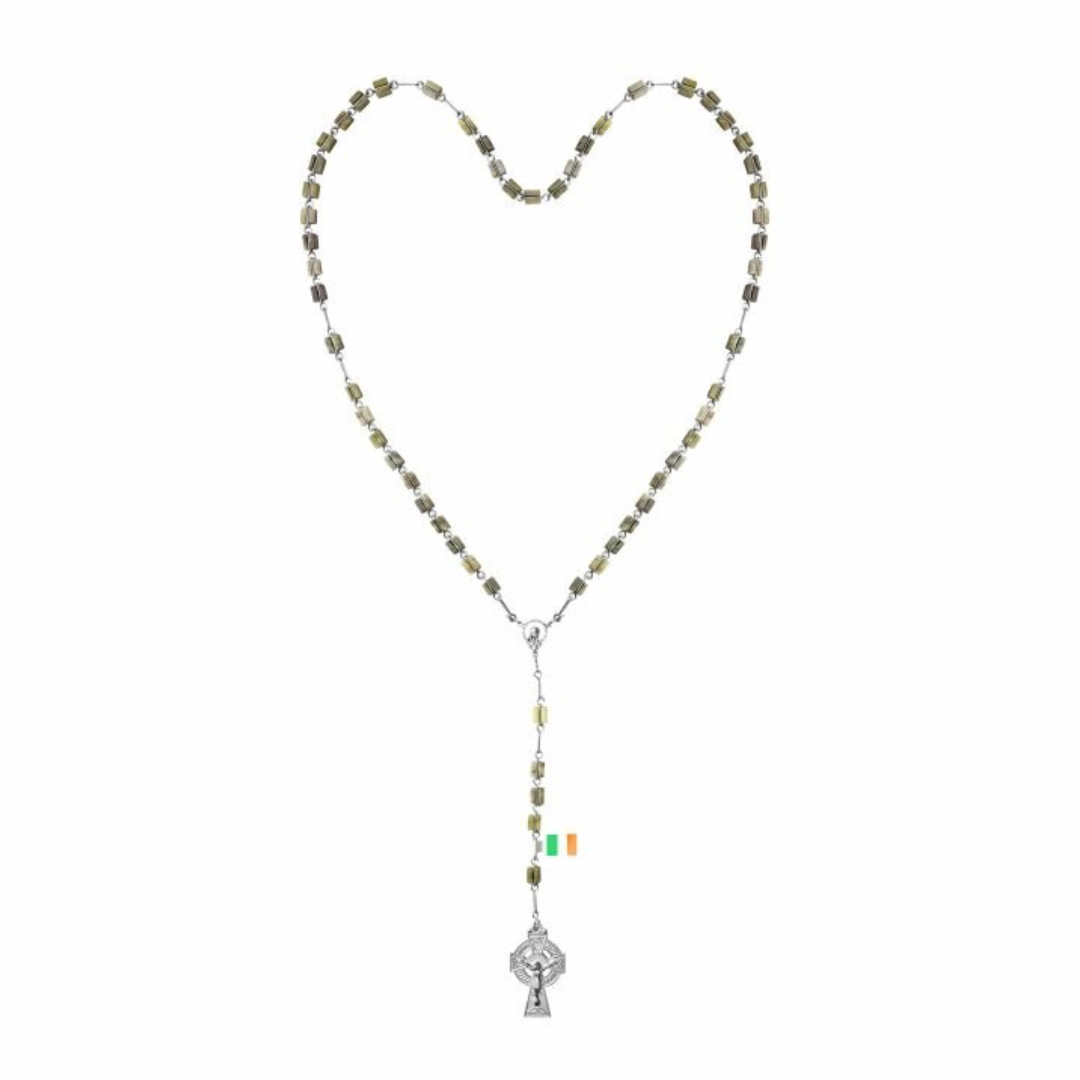 JC Walsh Connemara Marble Square Rosary Beads - St. Patrick