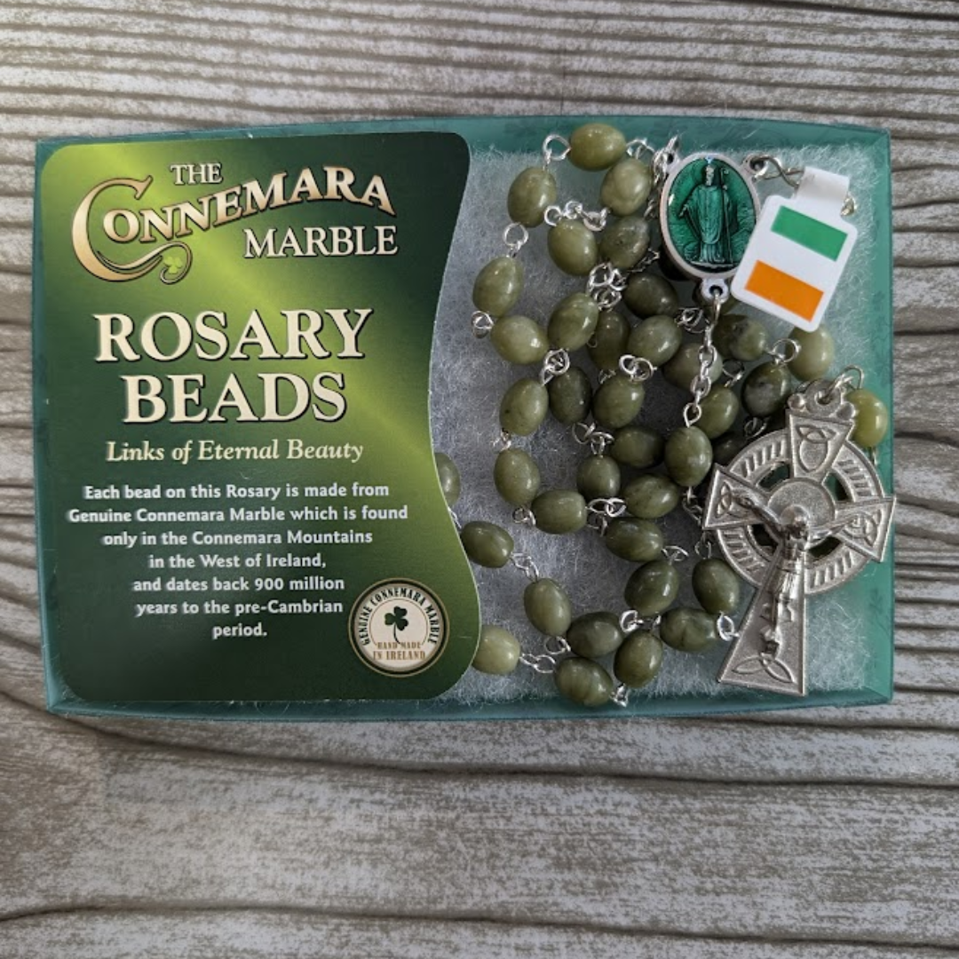 JC Walsh Connemara Marble Rosary Oval Beads - Green St. Patrick