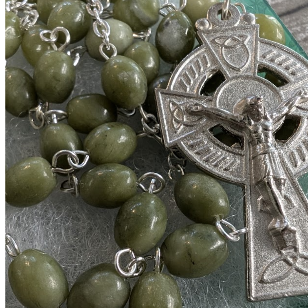 JC Walsh Connemara Marble Rosary Oval Beads - Green St. Patrick