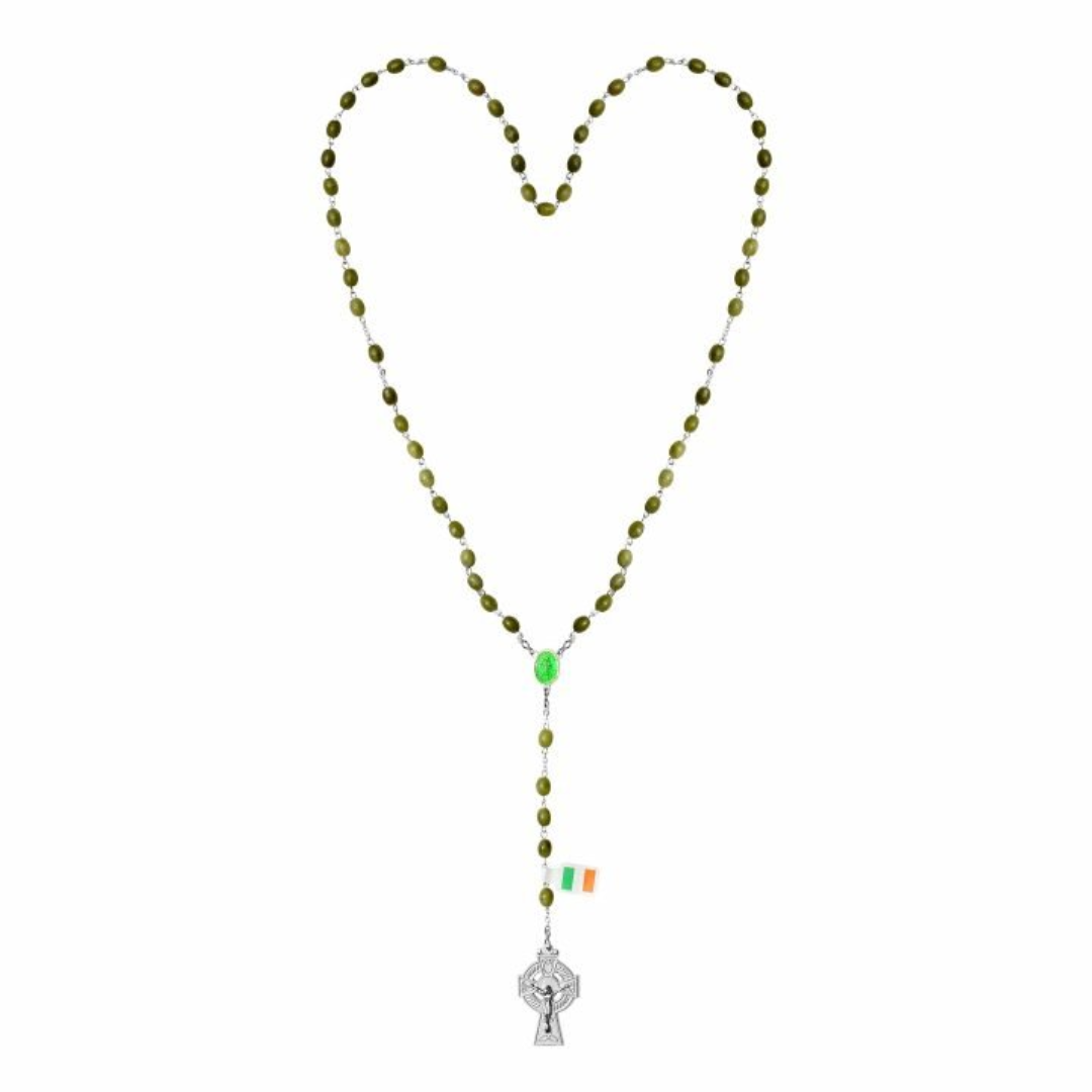 JC Walsh Connemara Marble Rosary Oval Beads - Green St. Patrick