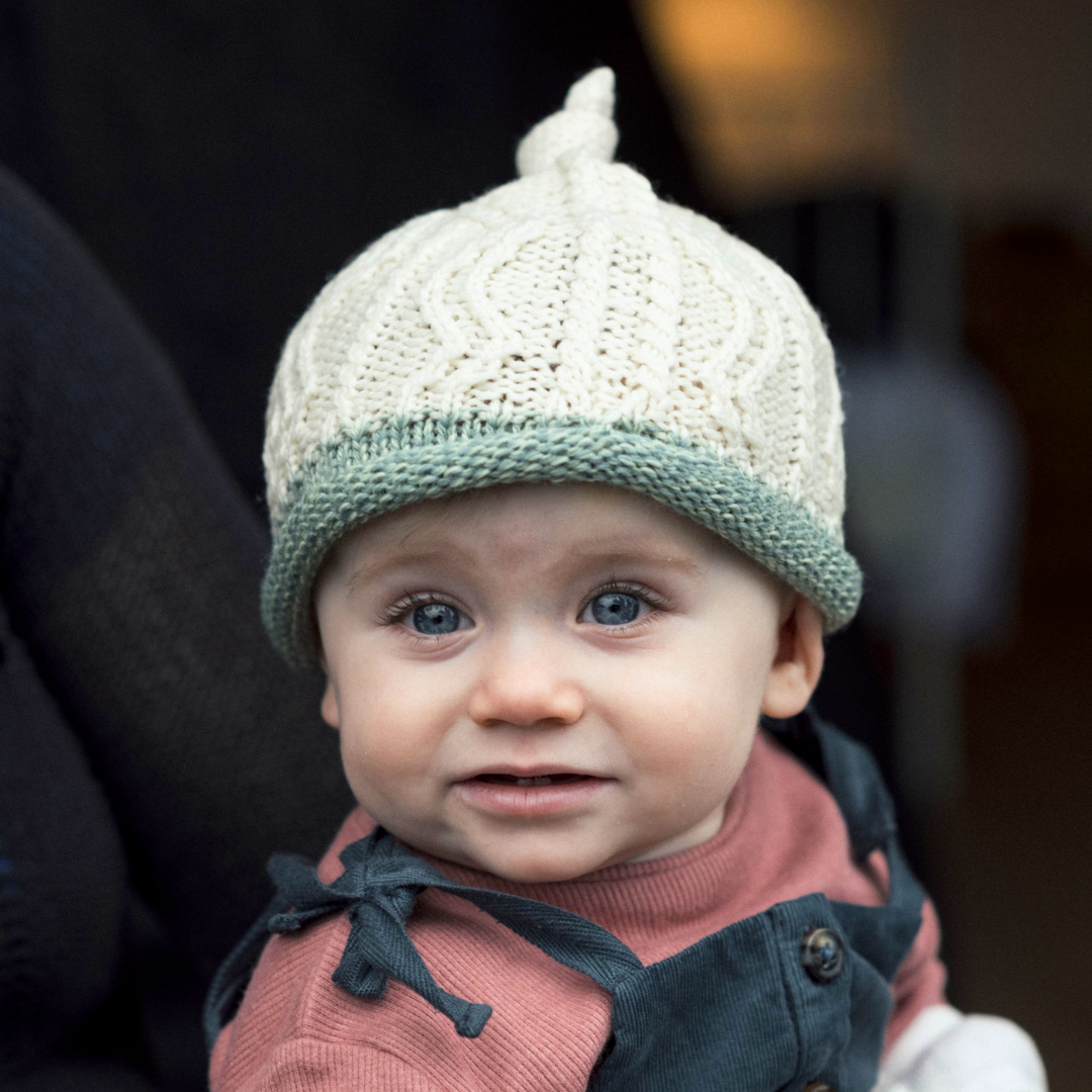 Aran Woollen Mills Wool Baby Hat: Sage and Natural