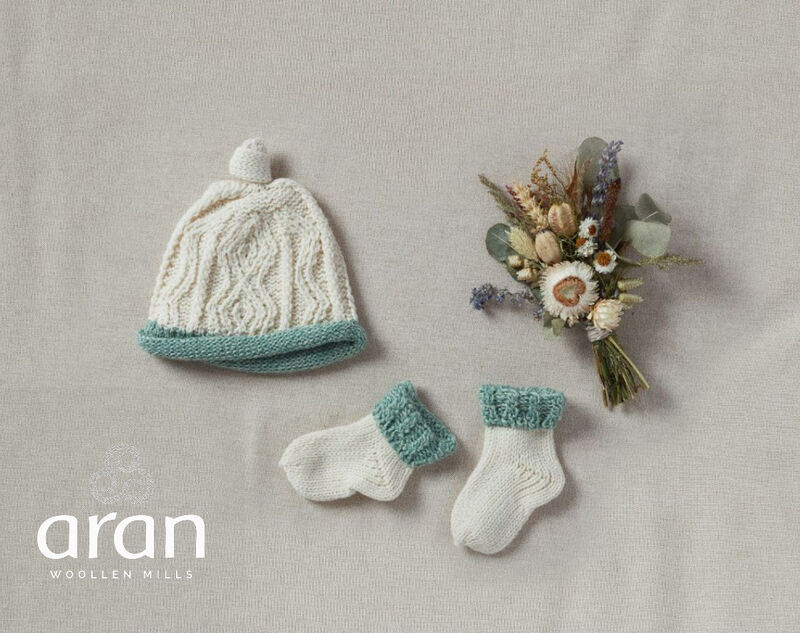 Aran Woollen Mills Wool Baby Hat: Sage and Natural