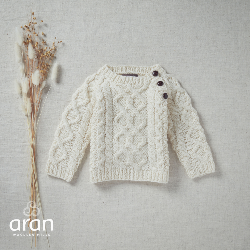 Aran Woollen Mills Baby Aran Crew Sweater w/ Buttons: Large