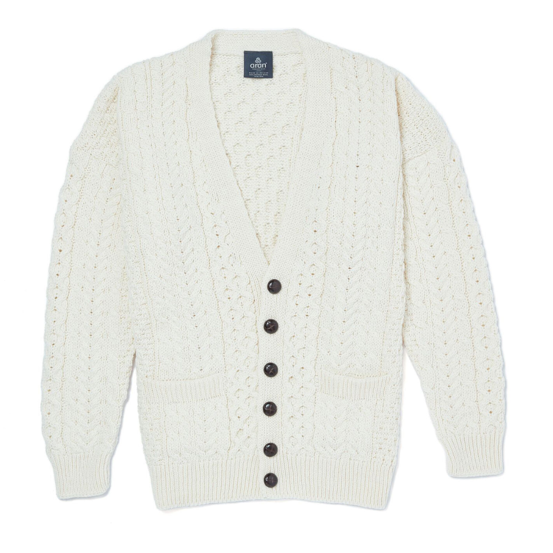 Aran Woollen Mills Wool V-Neck Natural Cardigan