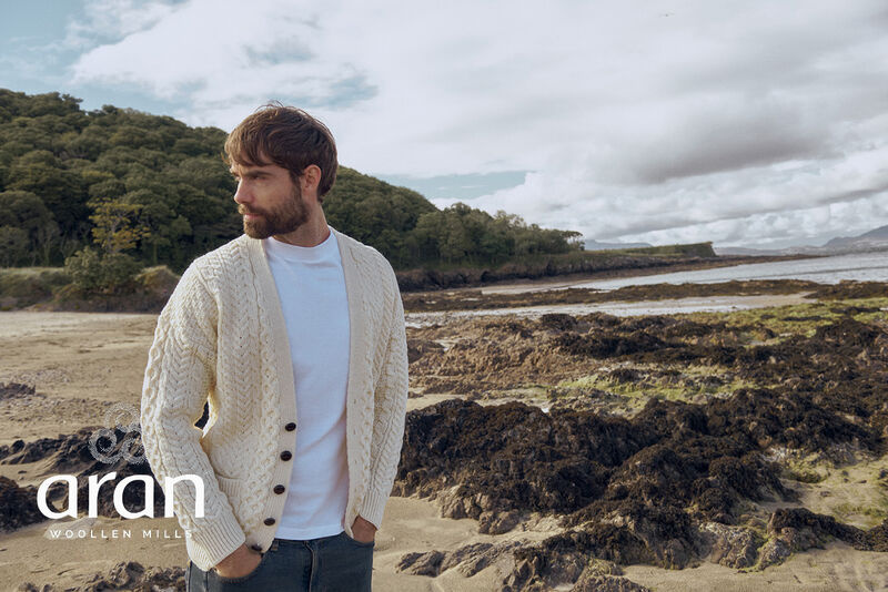 Aran Woollen Mills Wool V-Neck Natural Cardigan