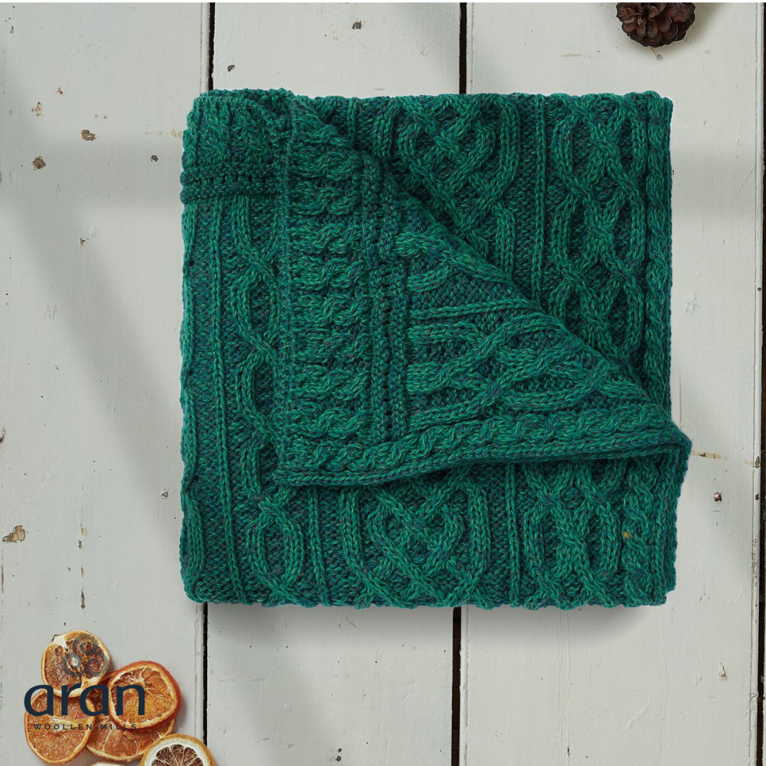 Aran Woollen Mills Wool Blanket: Kiwi/Conn Grn