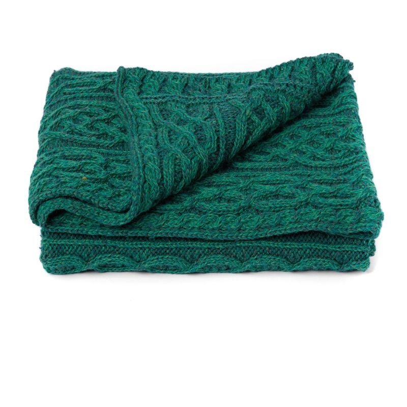 Aran Woollen Mills Wool Blanket: Kiwi/Connemara Green