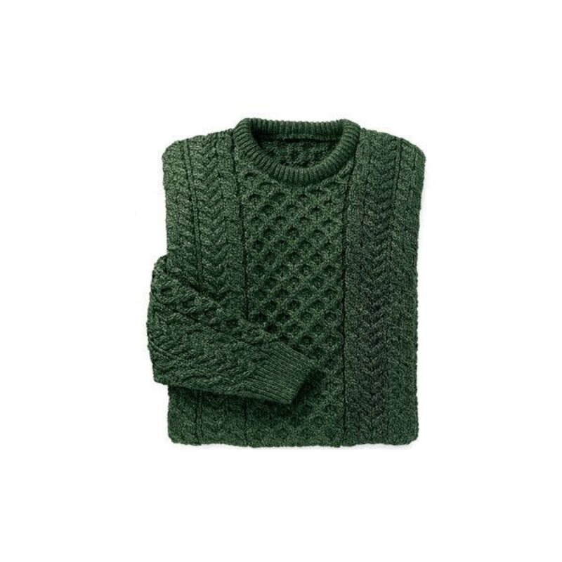 Aran Woollen Mills Classic Aran Wool Sweater - Dark Green