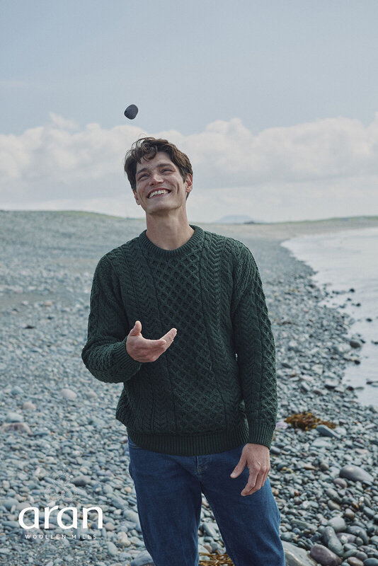 Aran Woollen Mills Classic Aran Wool Sweater - Dark Green