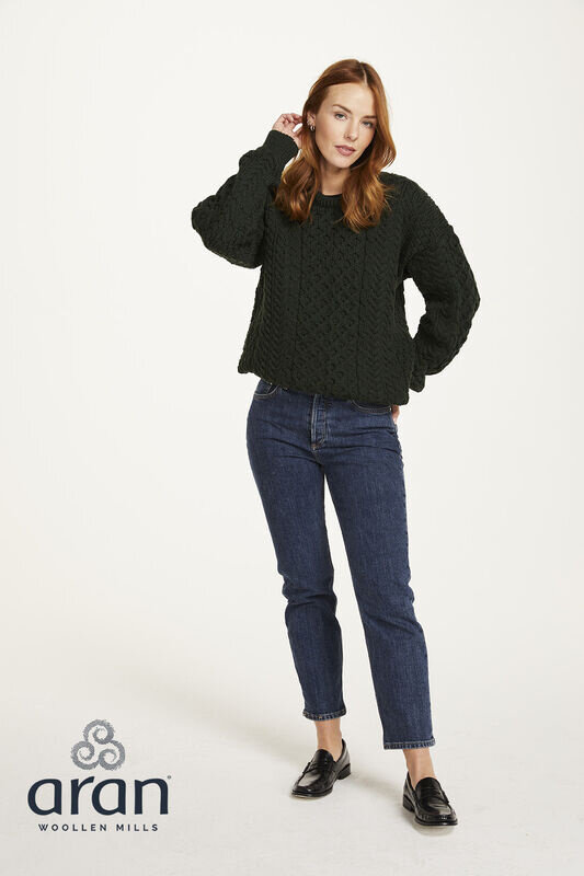 Aran Woollen Mills Classic Aran Wool Sweater - Dark Green