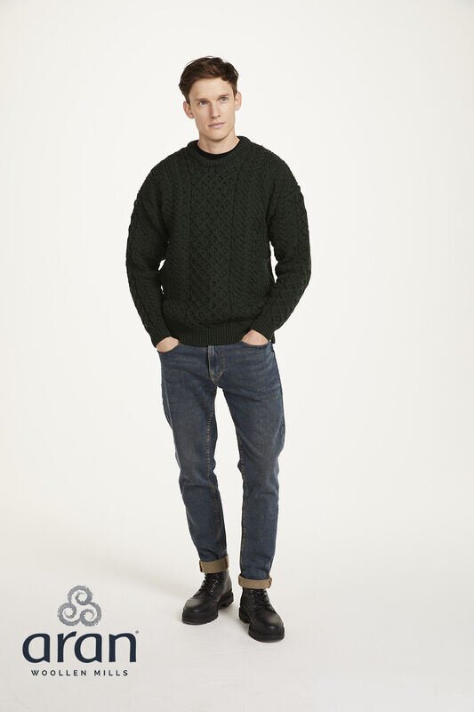Aran Woollen Mills Classic Aran Wool Sweater - Dark Green