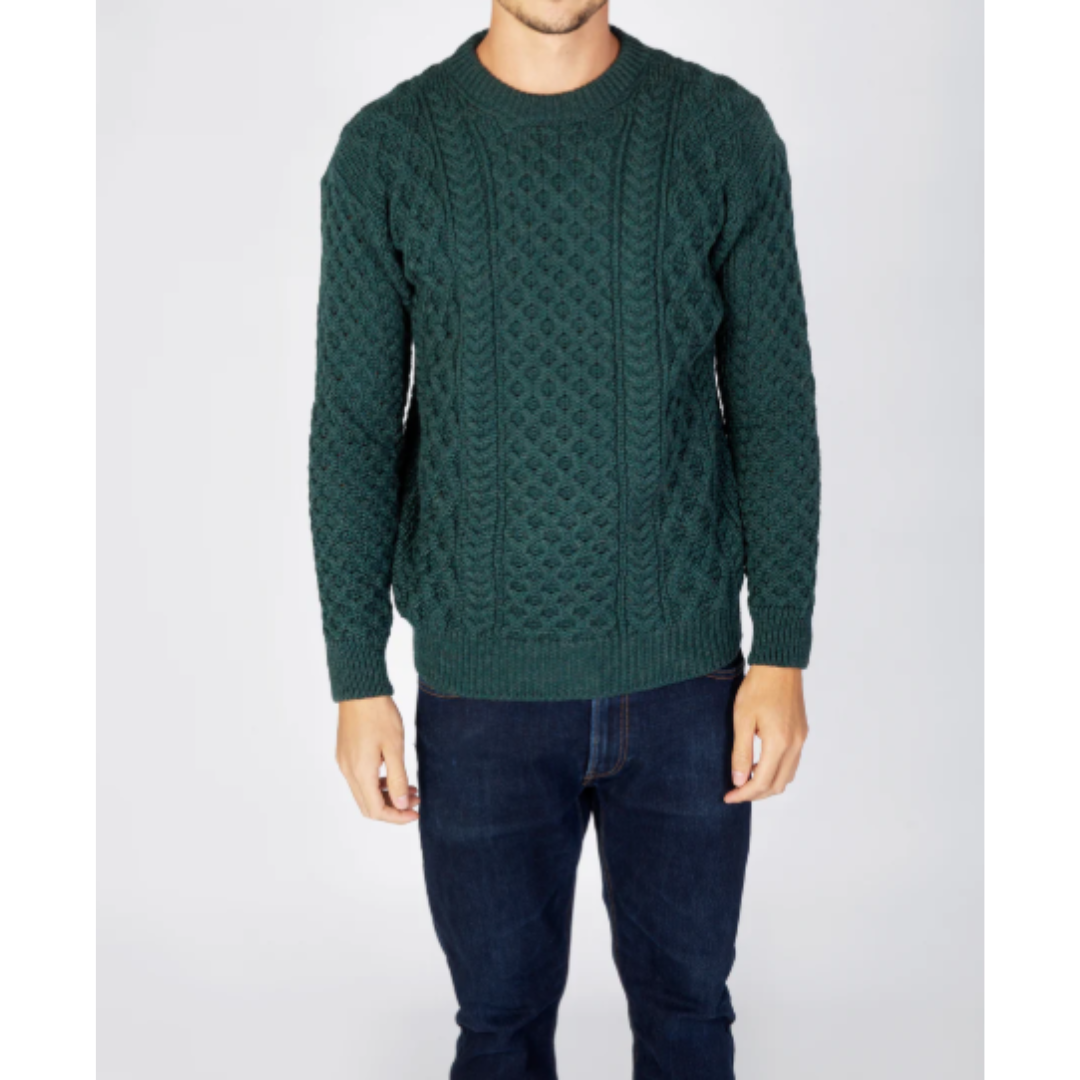 IrelandsEye Knitwear Honeycomb Wool Sweater: Evergreen Size XS