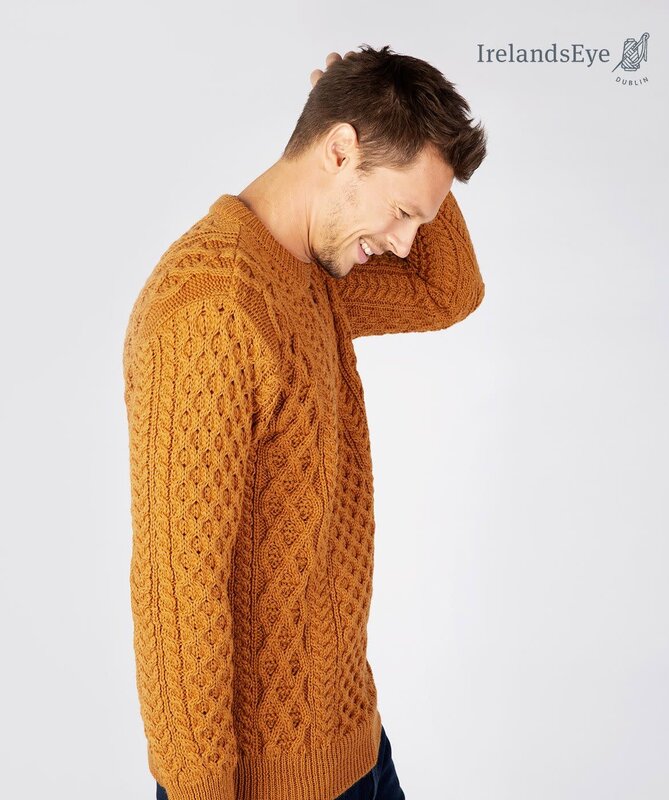 IrelandsEye Knitwear Golden Ochre Wool Sweater w/ Honeycomb Stitch :