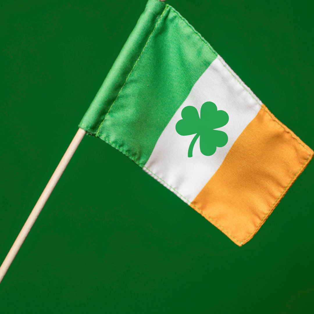 Irish Flag on Stick w/ Shamrock: 12x18"