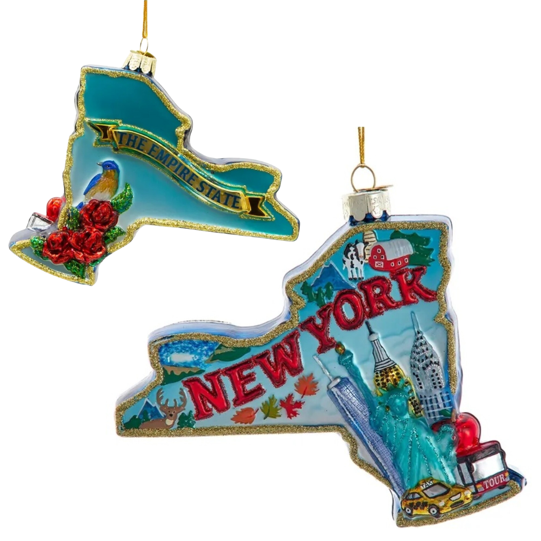 Noble Gems New York Map Glass Ornament 5.5"