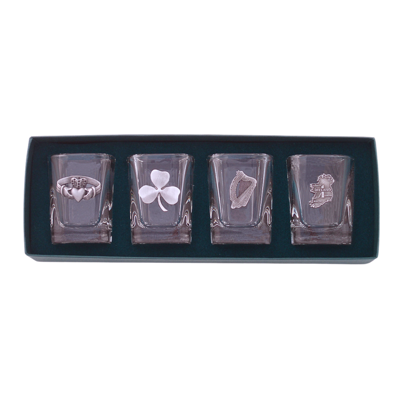 Robert Emmet Company Shot Glasses Set: Irish Heritage Pewter