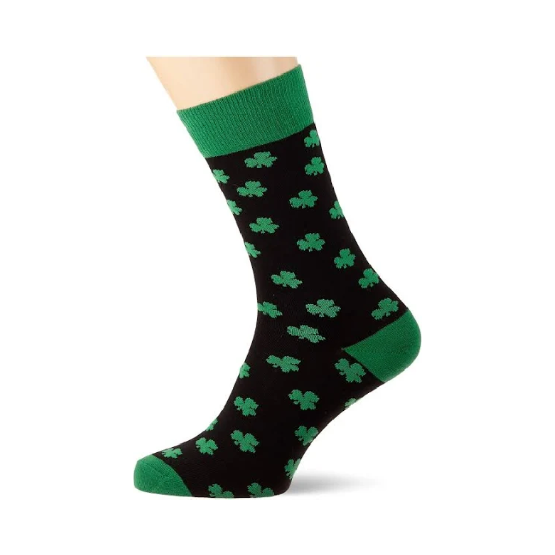 Liffey Artefacts Socks: Green Shamrocks on Black
