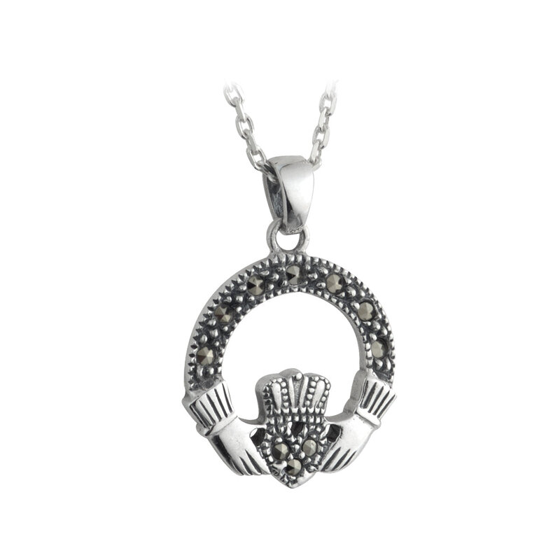 Solvar Marcasite Claddagh Necklace