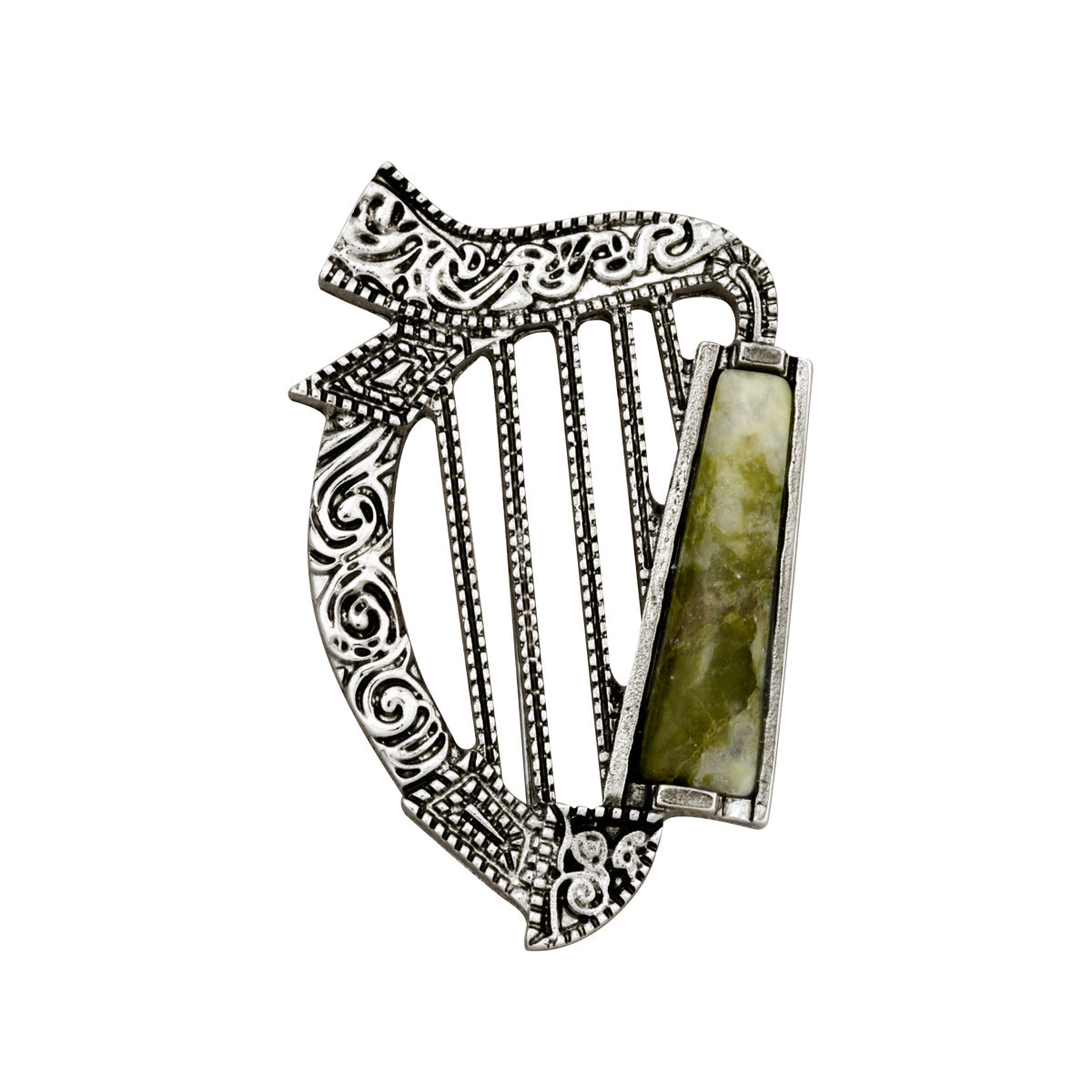 Solvar Connemara Marble Harp Brooch