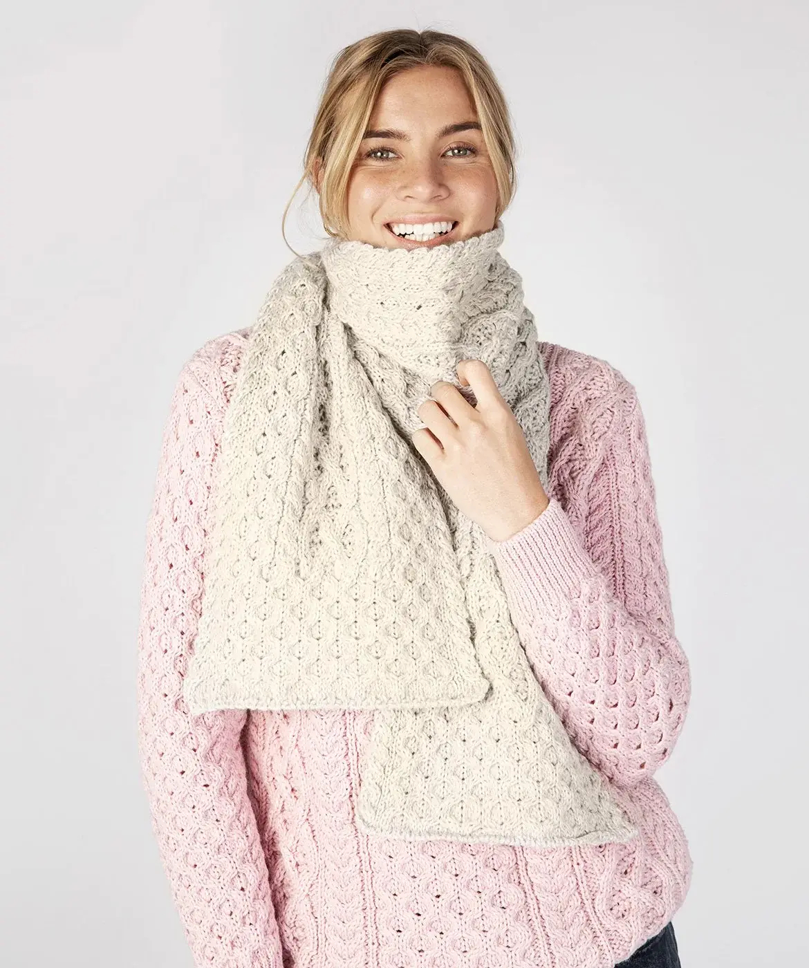 IrelandsEye Knitwear Luxe Aran Scarf: Chalk