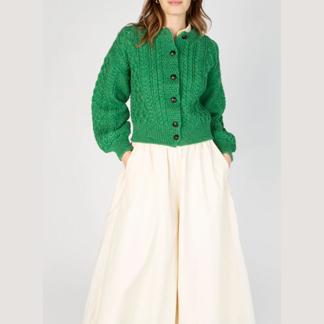 IrelandsEye Knitwear Clover Wool Cropped Cardigan