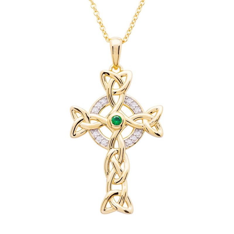 Shanore 14KT Gold Vermeil Emerald/Cz set Celtic  Cross