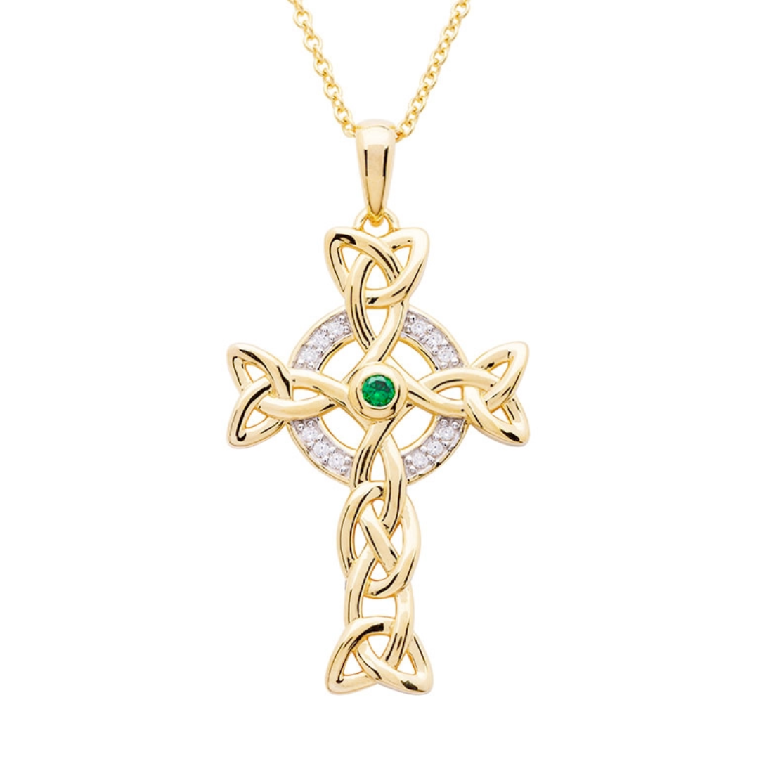 Shanore 14KT Gold Vermeil Emerald/Cz set Celtic  Cross