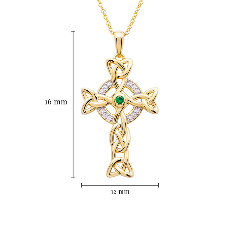 Shanore 14KT Gold Vermeil Emerald/Cz set Celtic  Cross