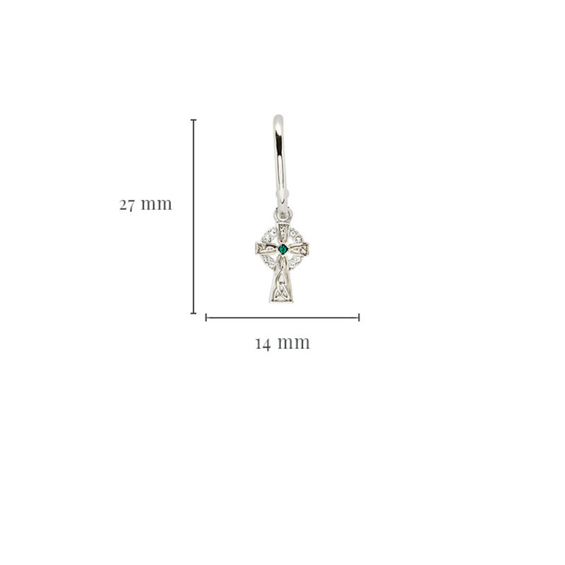 Shanore S/S Celtic Cross Hoop Earrings w/ Green Stone