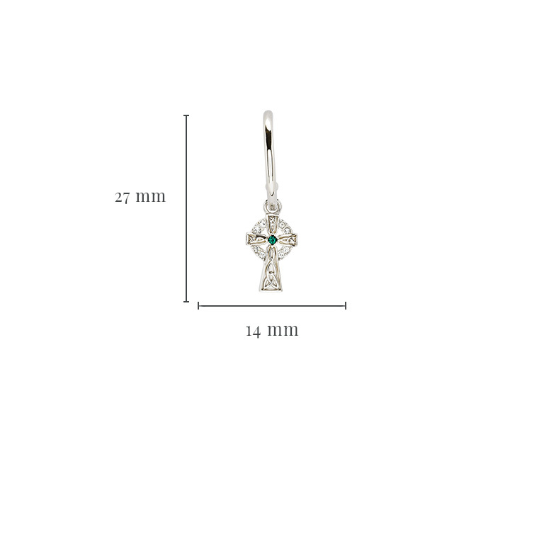 Shanore Sterling Silver Celtic Cross Hoop Earrings w/ Green Stone