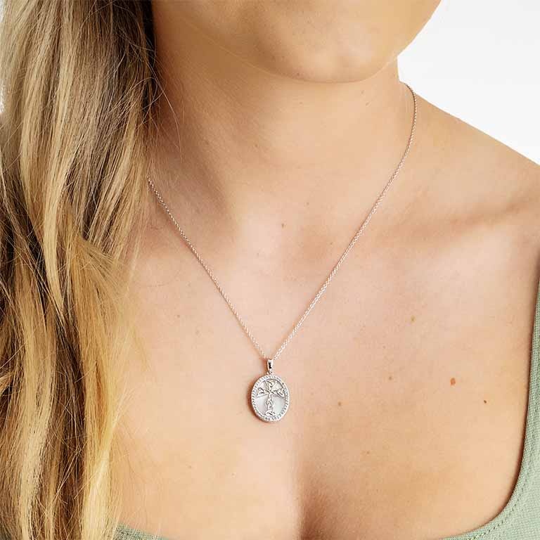 Shanore Sterling Silver Celtic Cross Necklace w/ Mother of Pearl & Swarovski CZ