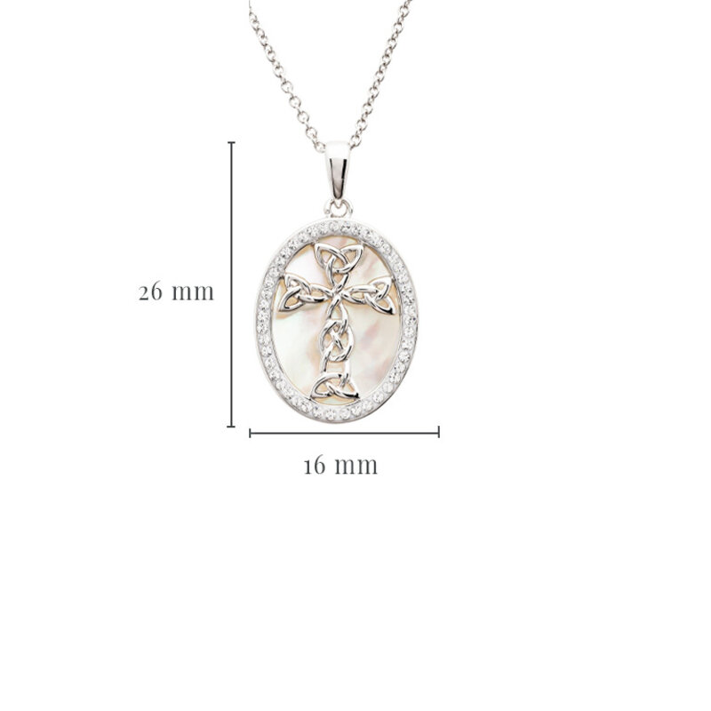 Shanore S/S Celtic Cross Necklace w/ Mother of Pearl & Swarovski CZ