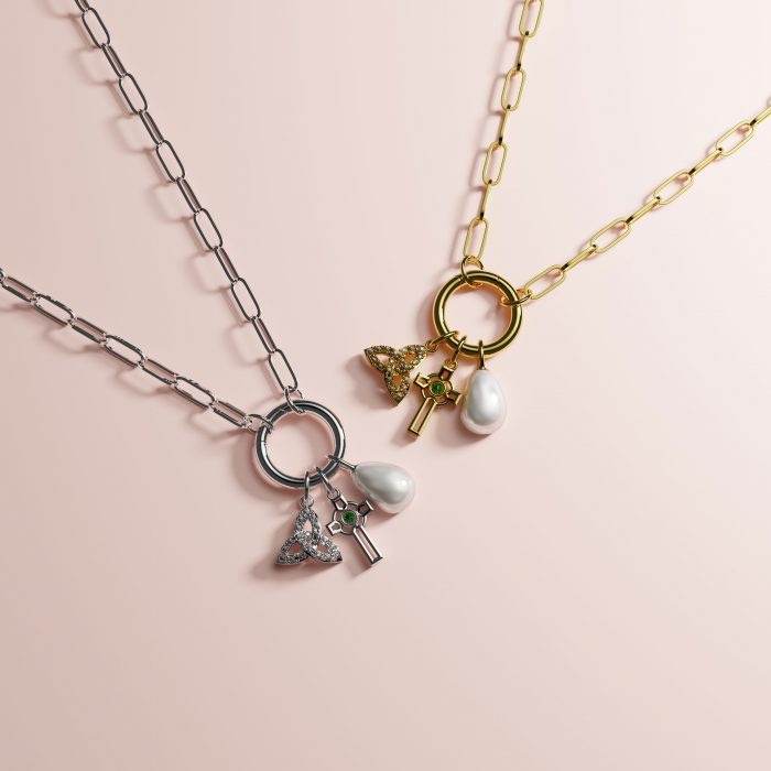 Boru Jewelry Pearl Trinity Cross Necklace Silver with CZ