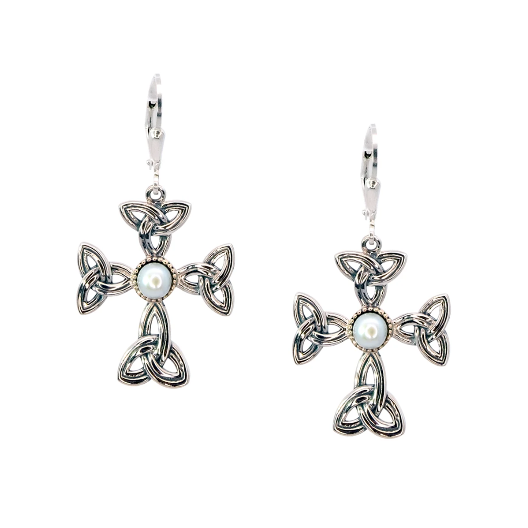 Keith Jack Sterling Silver Fresh Water Pearl Aphrodite Cross Earrings