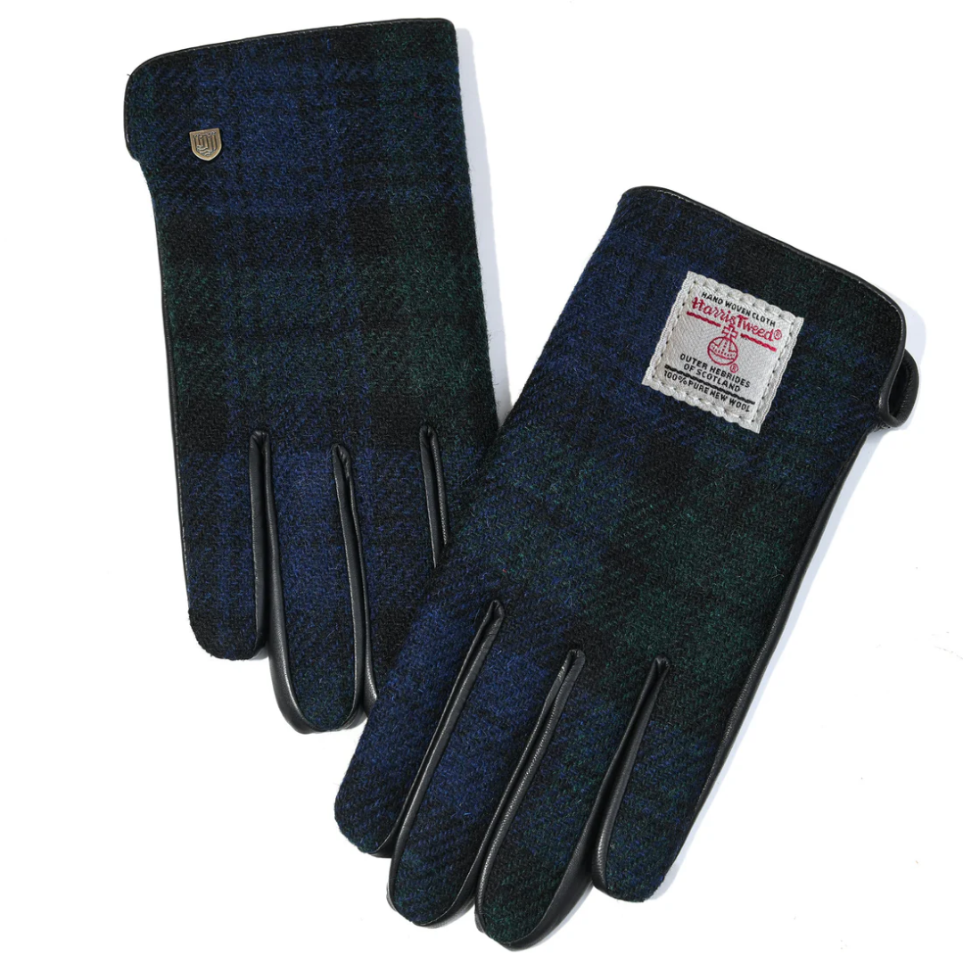 Islander Men's Tweed & Leather Gloves: Blackwatch