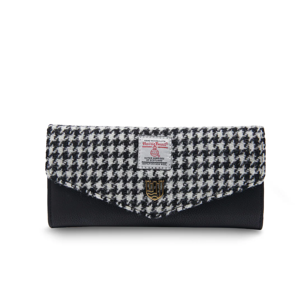 Islander Leather & Tweed Wallet: B&W Dogtooth