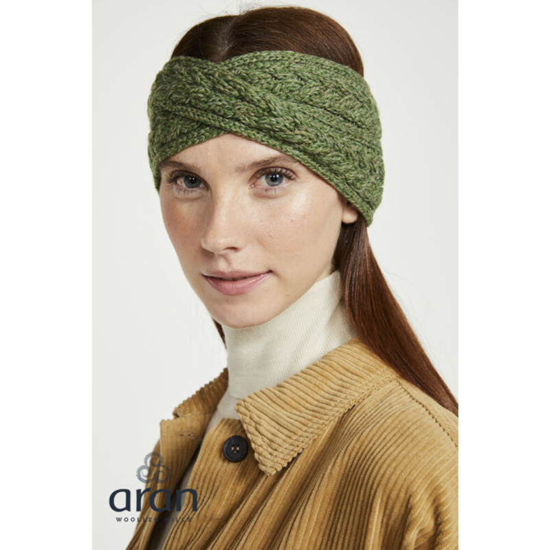 Aran Woollen Mills Wool Crossover Headband Green