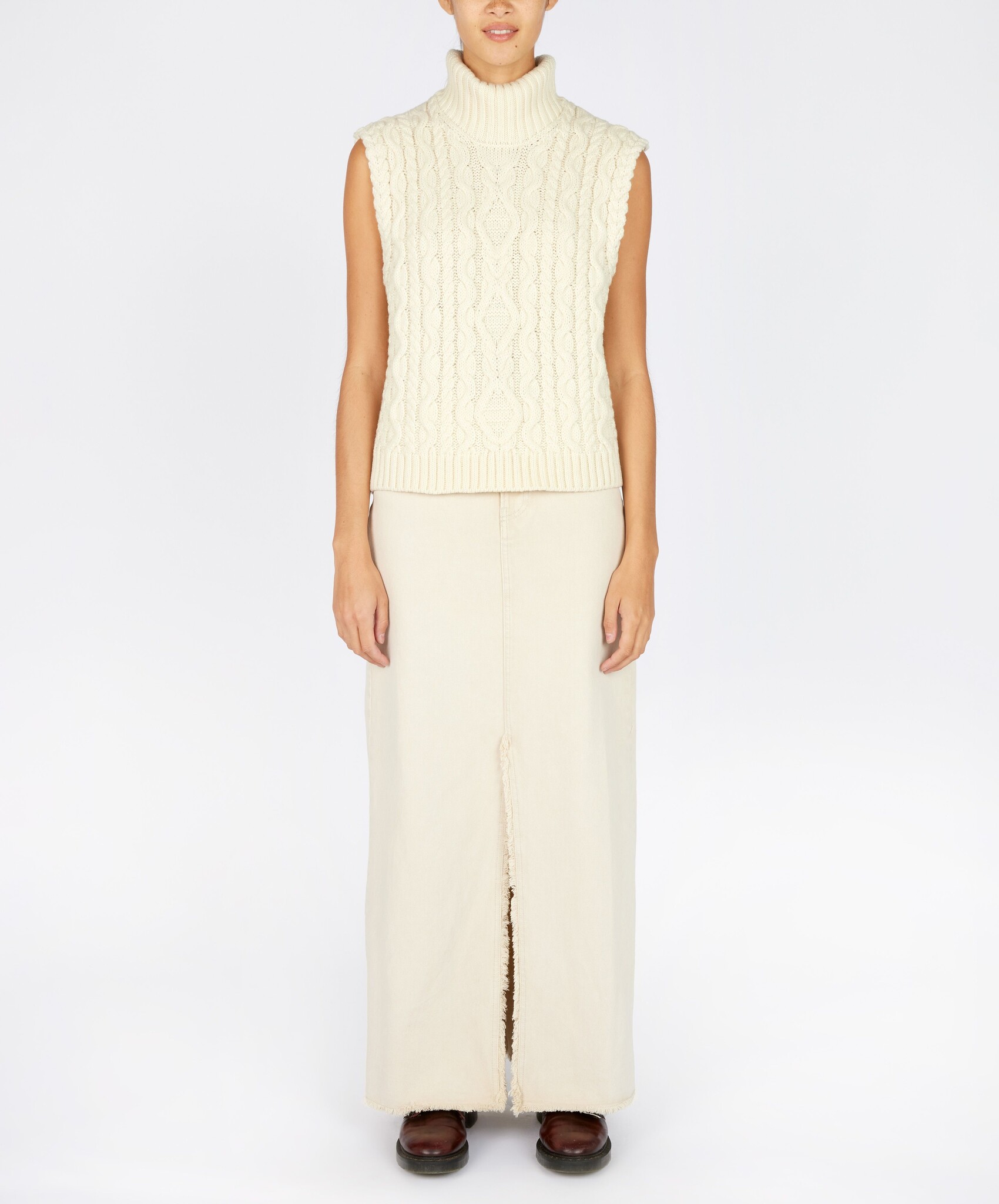 IrelandsEye Knitwear Wool Natural Turtleneck Vest