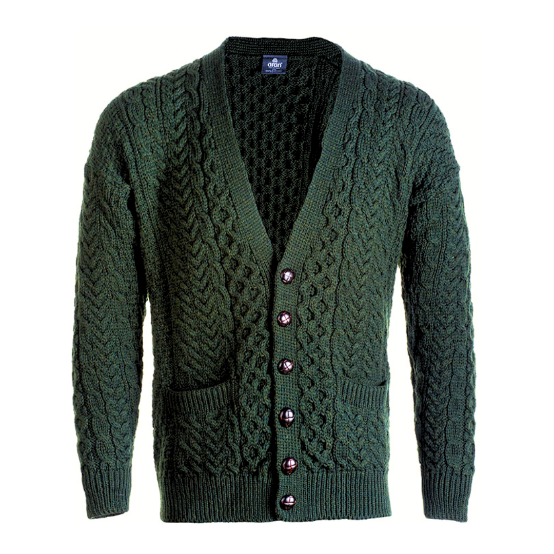 Aran Woollen Mills Merino Wool Green V-Neck Cardigan