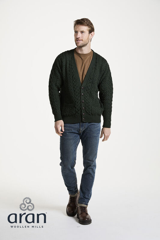 Aran Woollen Mills Merino Wool Green V-Neck Cardigan