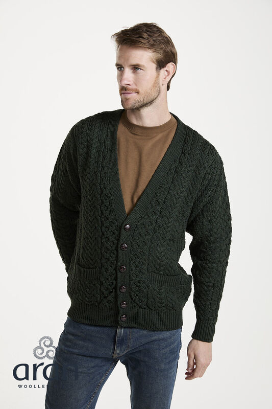 Aran Woollen Mills Merino Wool Green V-Neck Cardigan