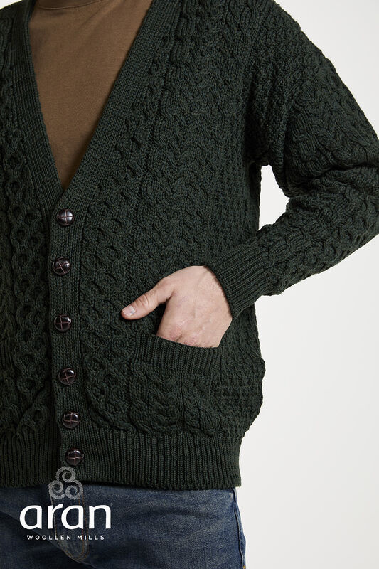 Aran Woollen Mills Merino Wool Green V-Neck Cardigan