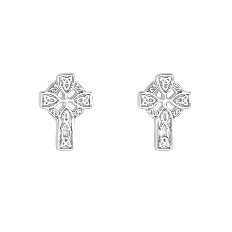 Solvar Sterling Silver Celtic Cross Stud Earrings