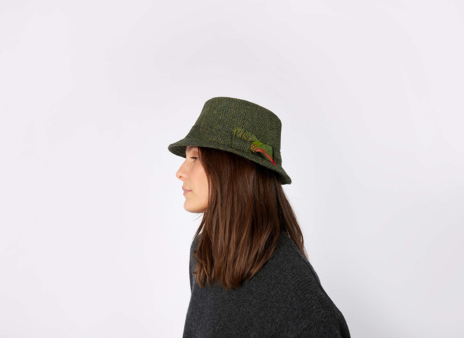 Hanna Hats Irish Tweed Walking Hat: Dark Green Fleck