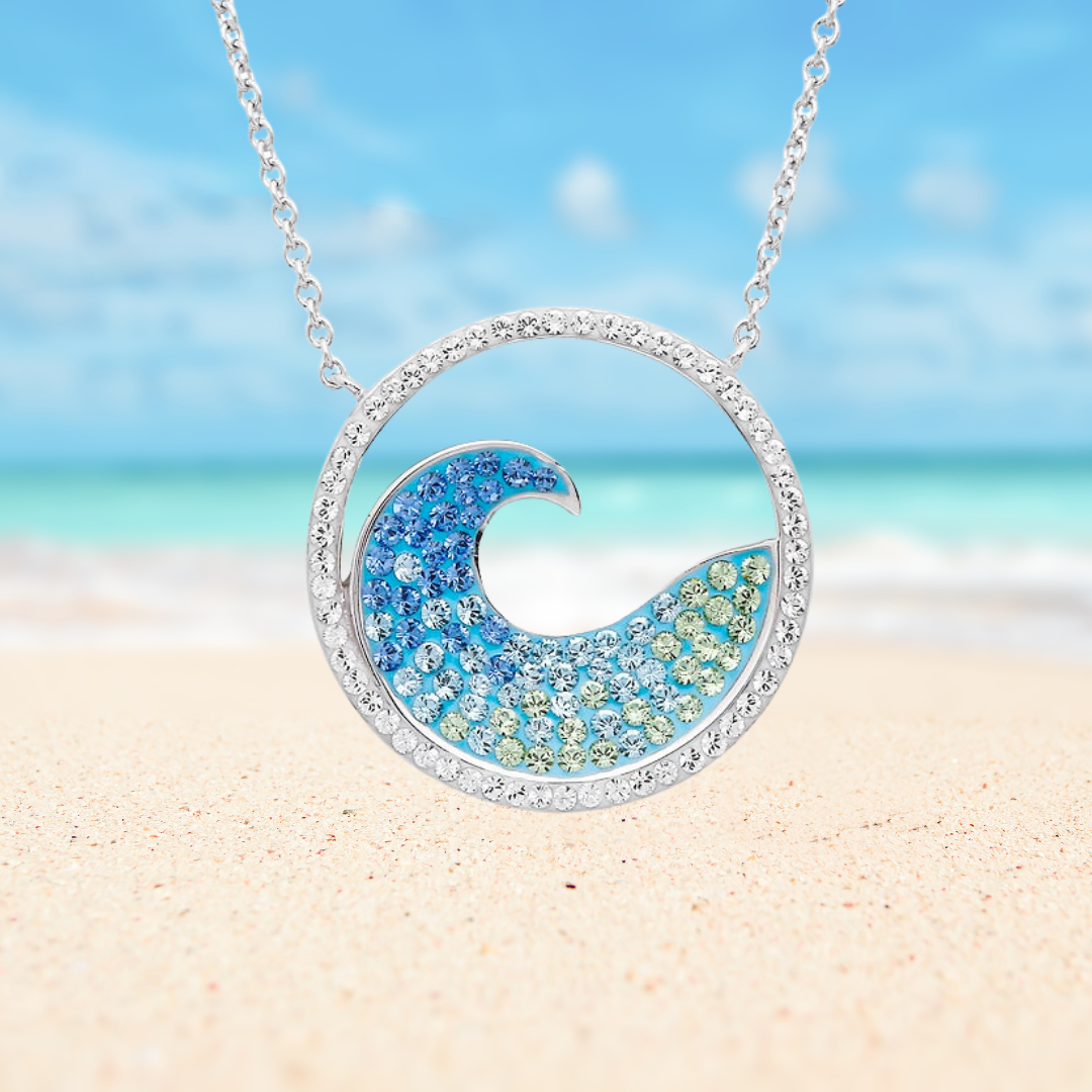 Shanore Ocean Wave Necklace White + Blue Swarovski