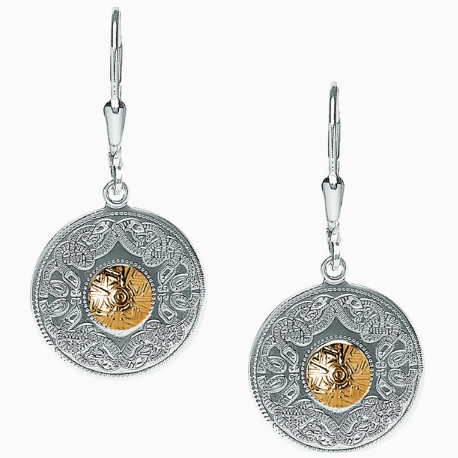 Boru Jewelry Celtic Warrior Disc Earrings:  Silver & 18k Gold Bead