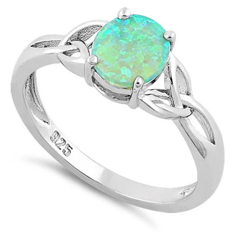 Timeless Irish Treasure Green Lab Opal Trinity Knot Ring